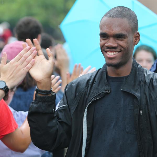 Student welcoming new students