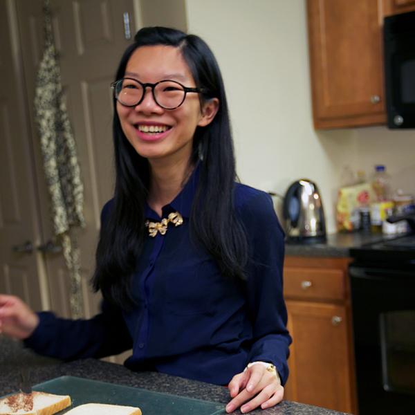 Student in off-campus apartment